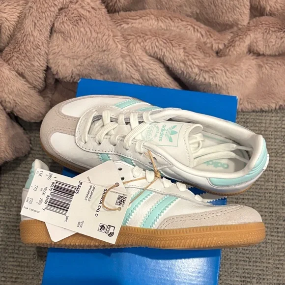 Adidas Samba OG Toddler Kids Sneakers - White and Light Blue - Picture 5 of 9